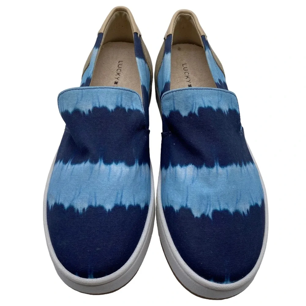 Lucky Brand Slip On Shoe Hadie Blue Tie Dye Canvas Leather Casual Size 9.5 - Picture 3 of 10